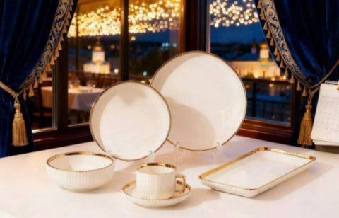 Обідній столовий сервіз Royal Grace RG 6804 із фарфору на 6 персон, 32 предмети, універсальний набір посуду для дому та святкового столу VB-1287466-02 фото